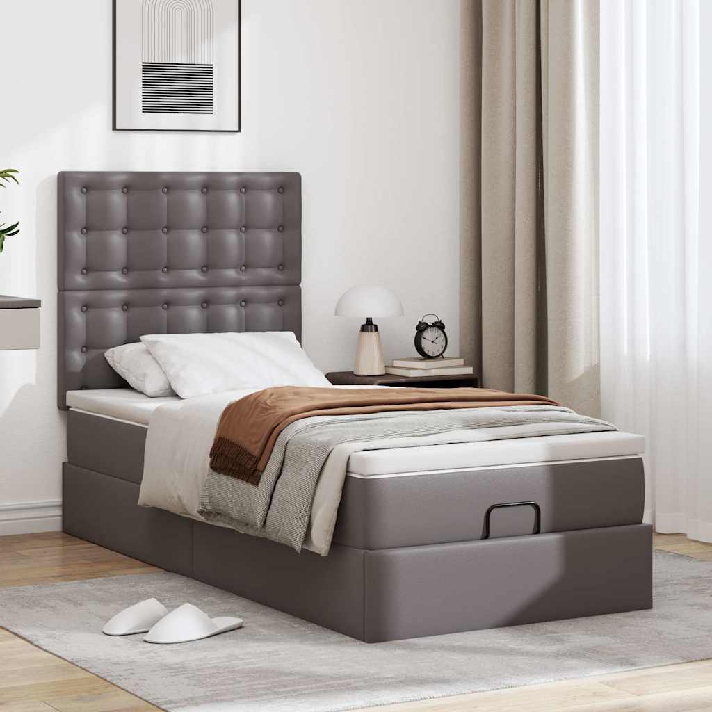 vidaXL Ottoman-Bett mit Matratze & LEDs Grau 80x200 cm Kunstleder