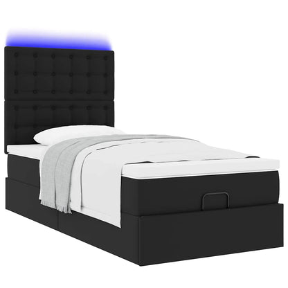 Ottoman-Bett mit Matratze & LEDs Schwarz 90x190 cm Kunstleder