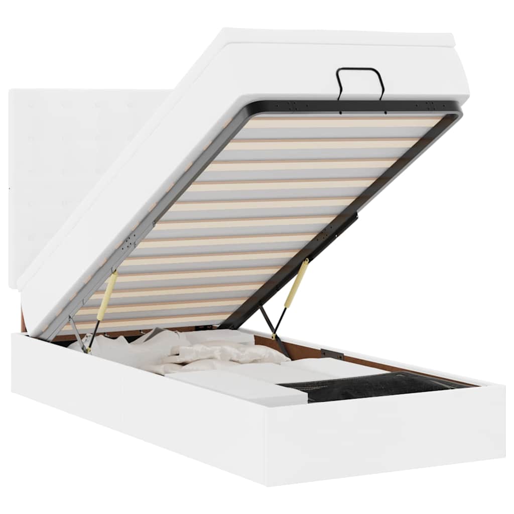 Ottoman-Bett mit Matratze & LEDs Weiß 90x190 cm Kunstleder