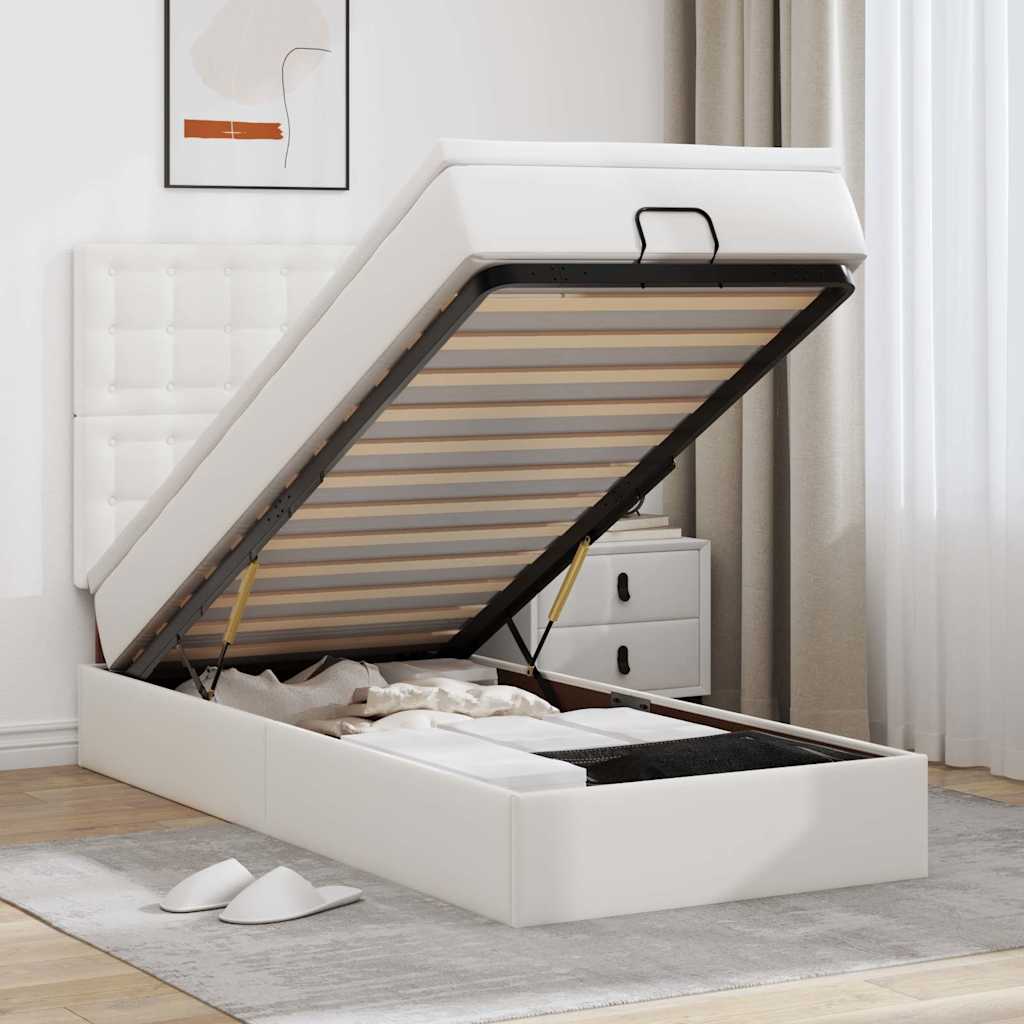 Ottoman-Bett mit Matratze & LEDs Weiß 90x190 cm Kunstleder