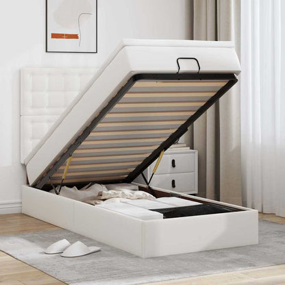 Ottoman-Bett mit Matratze & LEDs Weiß 90x190 cm Kunstleder