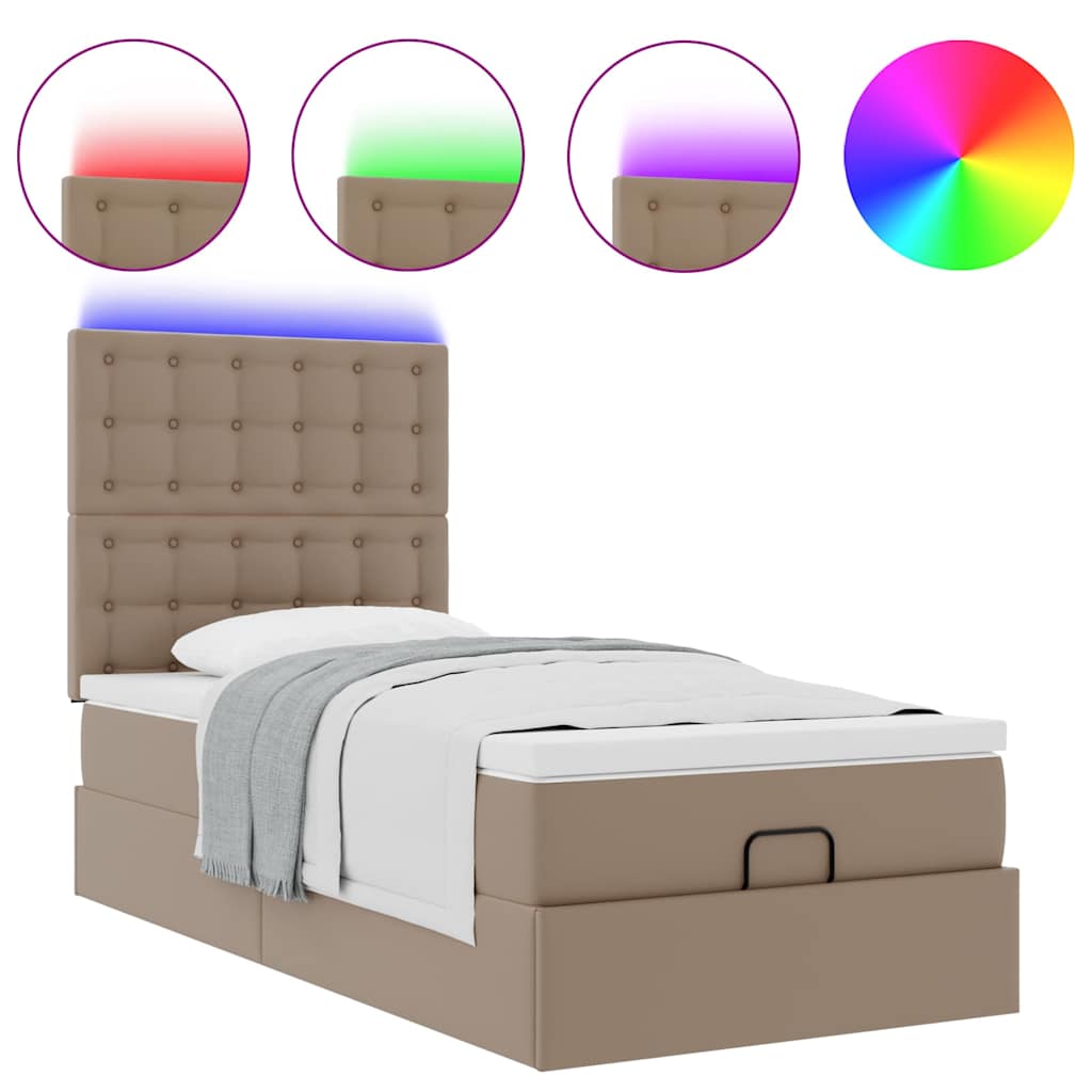 Ottoman-Bett mit Matratze & LEDs 90x190 cm Kunstleder