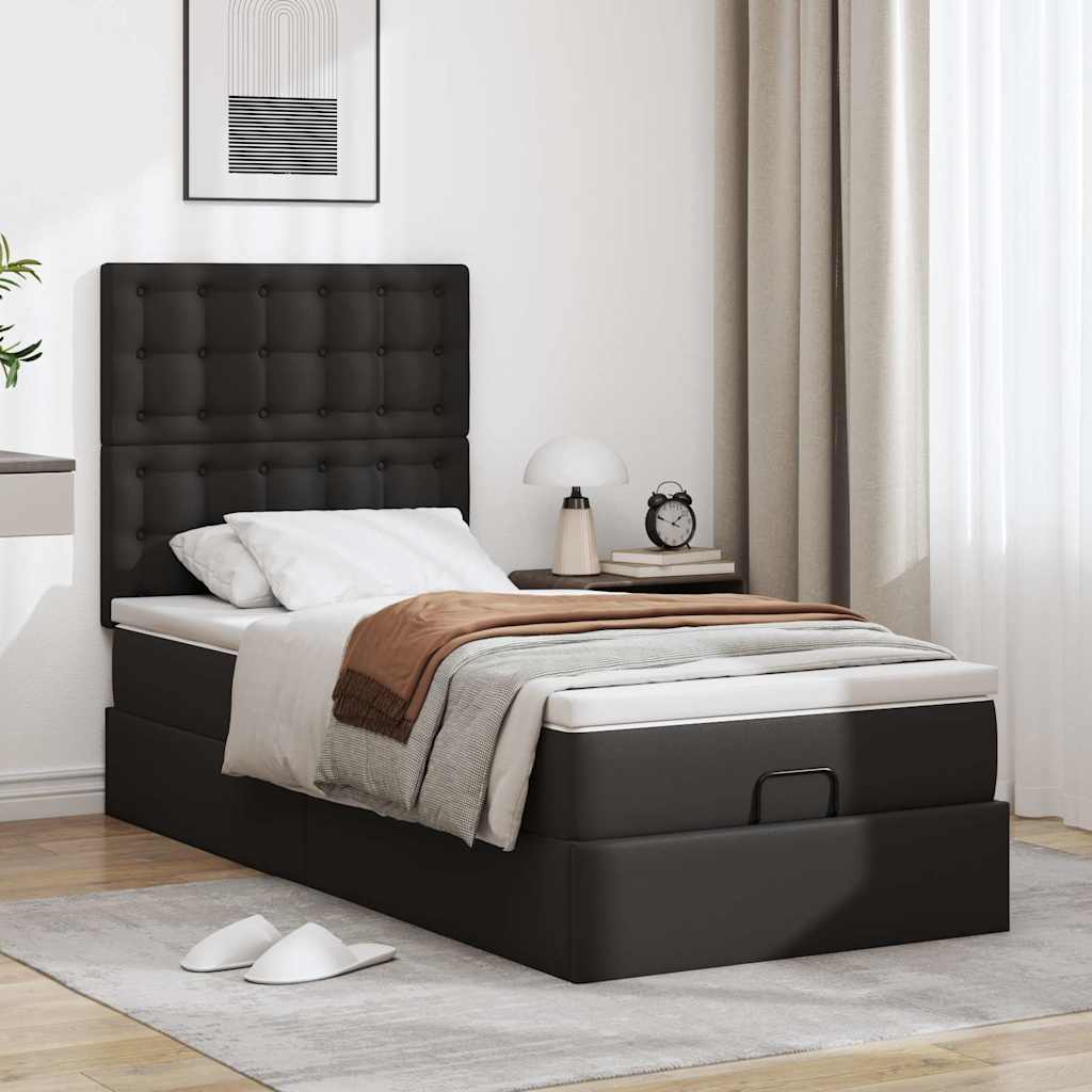 vidaXL Lit ottoman avec matelas et LED Noir 90x200 cm Similicuir