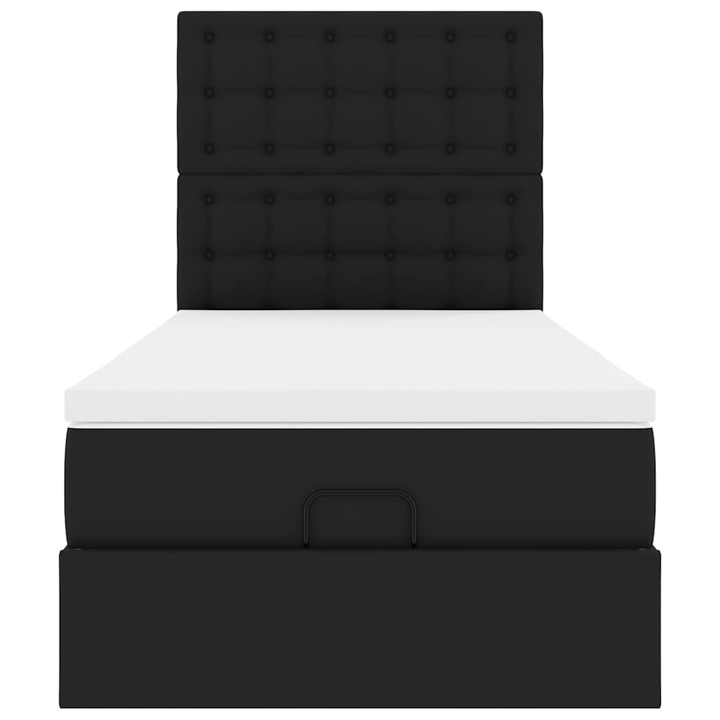 Ottoman-Bett mit Matratze & LEDs Schwarz 90x200 cm Kunstleder