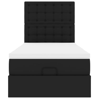 Ottoman-Bett mit Matratze & LEDs Schwarz 90x200 cm Kunstleder