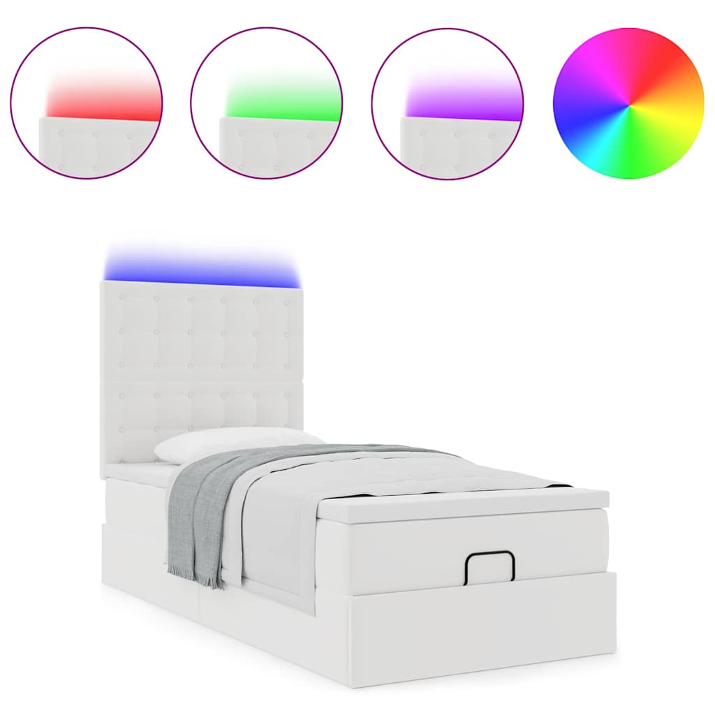 Ottoman-Bett mit Matratze & LEDs Weiß 90x200 cm Kunstleder