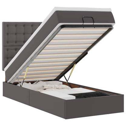 vidaXL Ottoman-Bett mit Matratze & LEDs Grau 90x200 cm Kunstleder