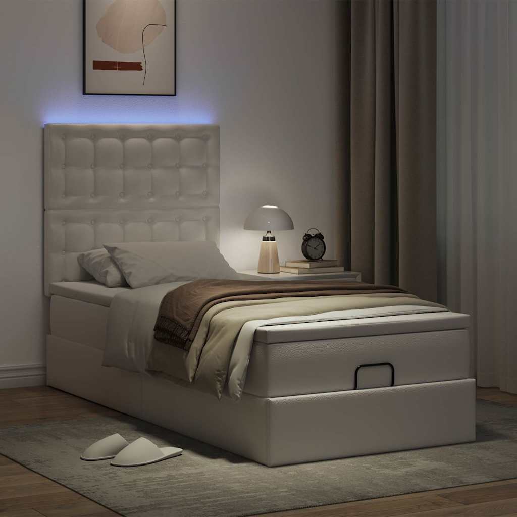 vidaXL Lit ottoman avec matelas et LED Blanc 100x200 cm Similicuir