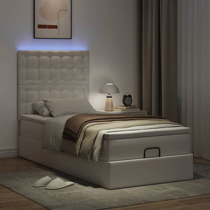vidaXL Lit ottoman avec matelas et LED Blanc 100x200 cm Similicuir