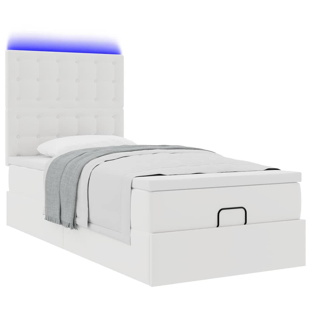 vidaXL Lit ottoman avec matelas et LED Blanc 100x200 cm Similicuir