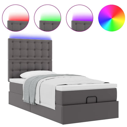 vidaXL Ottoman-Bett mit Matratze & LEDs Grau 100x200 cm Kunstleder