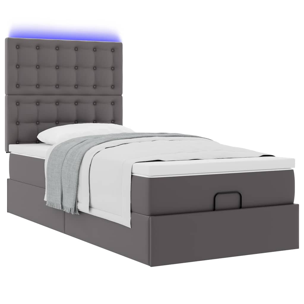 vidaXL Ottoman-Bett mit Matratze & LEDs Grau 100x200 cm Kunstleder