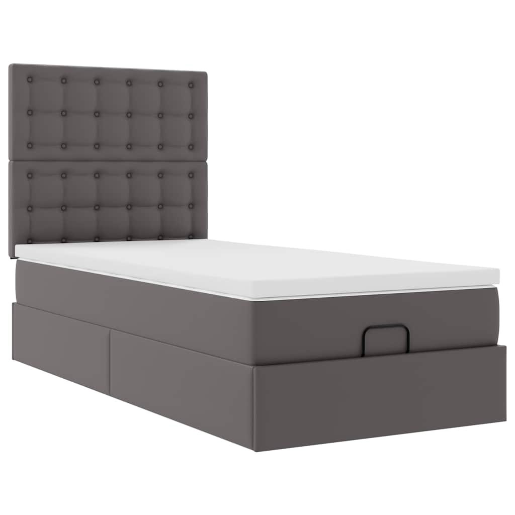 vidaXL Ottoman-Bett mit Matratze & LEDs Grau 100x200 cm Kunstleder