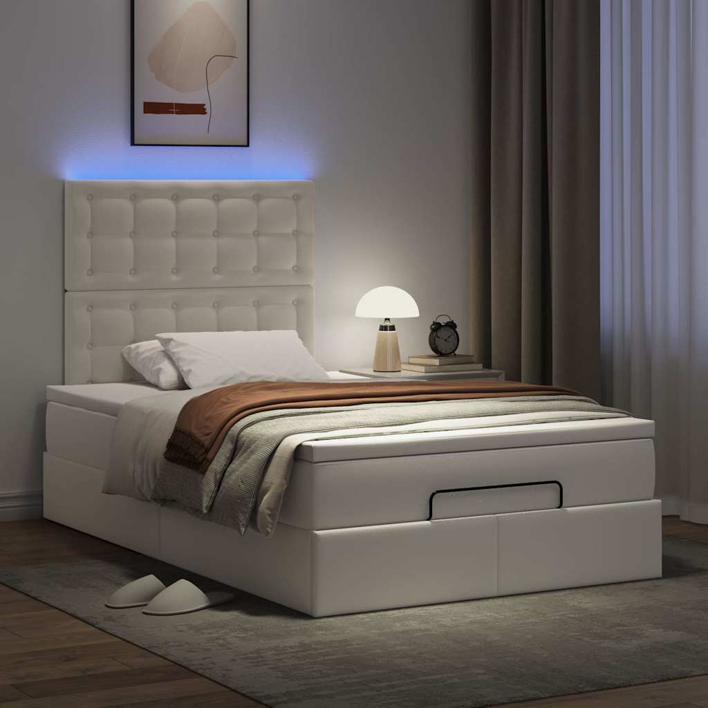 vidaXL Lit ottoman avec matelas et LED Blanc 120x190 cm Similicuir