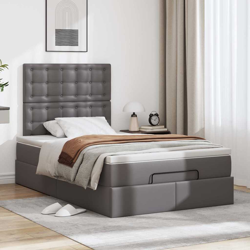 vidaXL Lit ottoman avec matelas et LED Similicuir Gris 120x190 cm