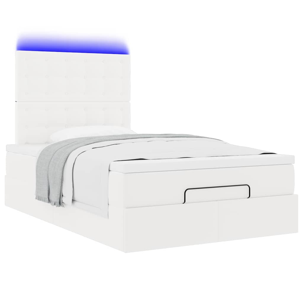 Ottoman-Bett mit Matratze & LEDs Weiß 120x200 cm Kunstleder