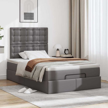 vidaXL Ottoman-Bett mit Matratze & LEDs Grau 120x200 cm Kunstleder