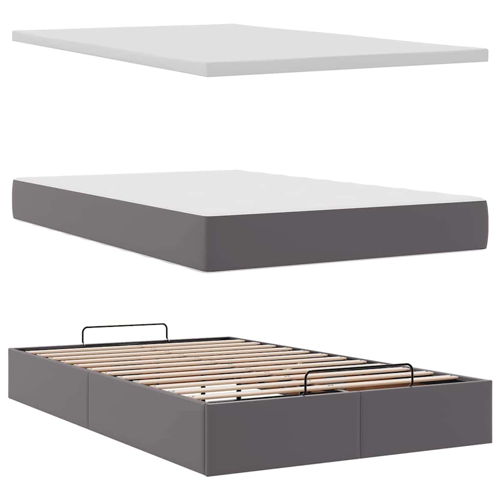 vidaXL Ottoman-Bett mit Matratze & LEDs Grau 120x200 cm Kunstleder