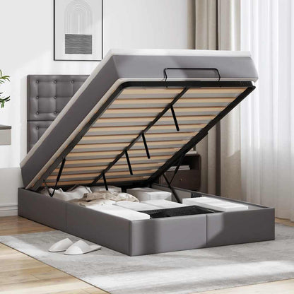 vidaXL Ottoman-Bett mit Matratze & LEDs Grau 120x200 cm Kunstleder