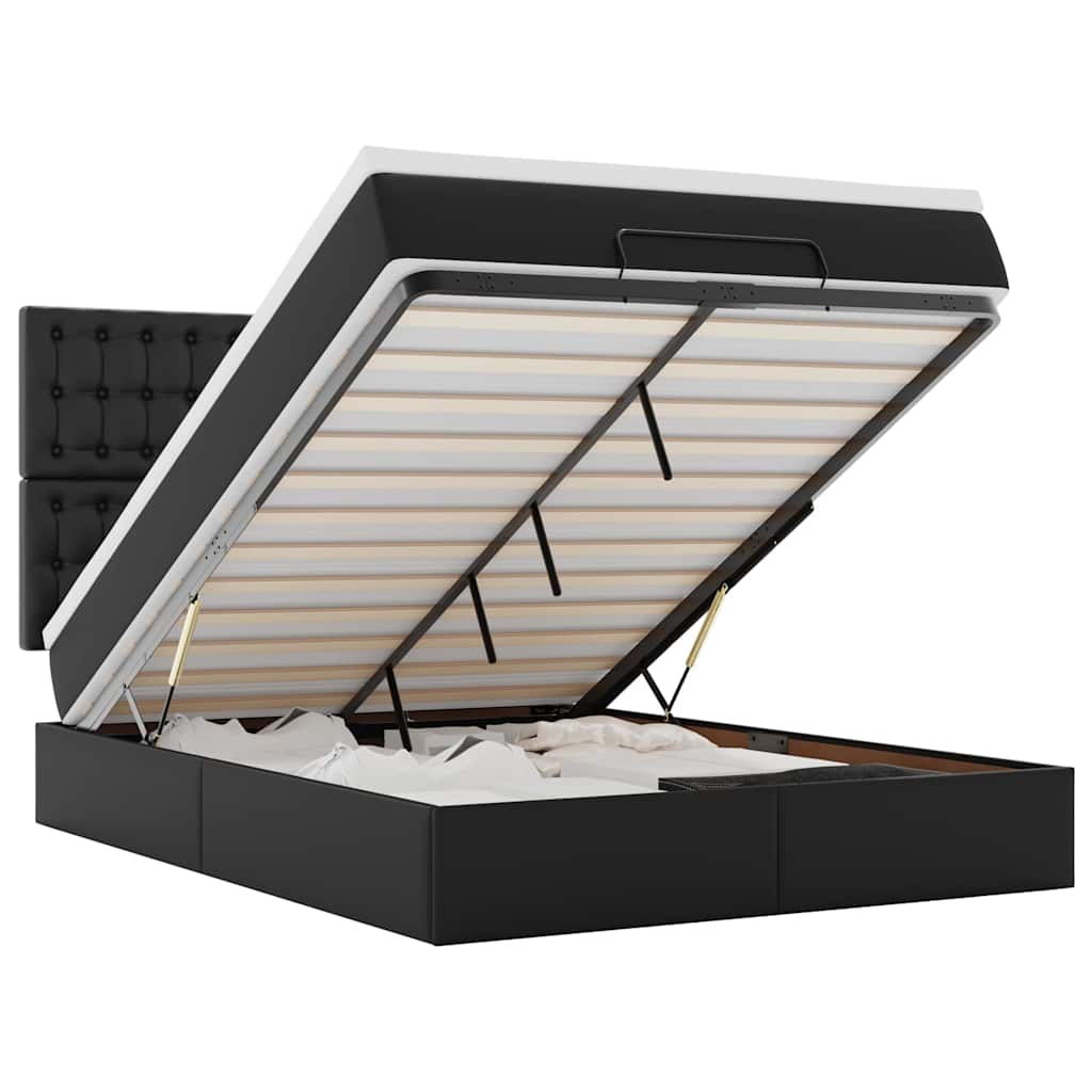 vidaXL Ottoman-Bett mit Matratze & LEDs Schwarz 140x190 cm Kunstleder