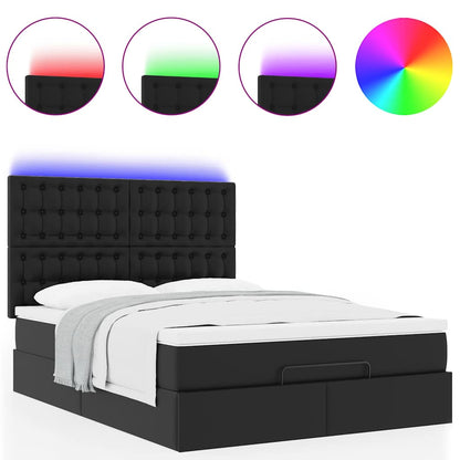 vidaXL Ottoman-Bett mit Matratze & LEDs Schwarz 140x190 cm Kunstleder
