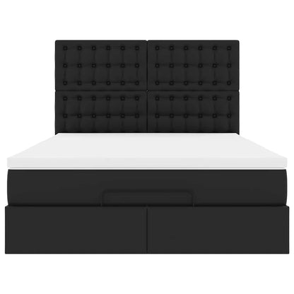 vidaXL Ottoman-Bett mit Matratze & LEDs Schwarz 140x190 cm Kunstleder