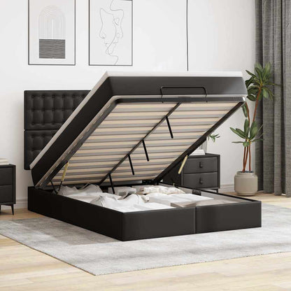vidaXL Ottoman-Bett mit Matratze & LEDs Schwarz 140x190 cm Kunstleder