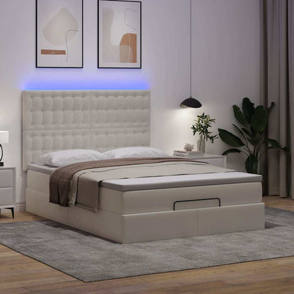 vidaXL Ottoman-Bett mit Matratze & LEDs Weiß 140x190 cm Kunstleder