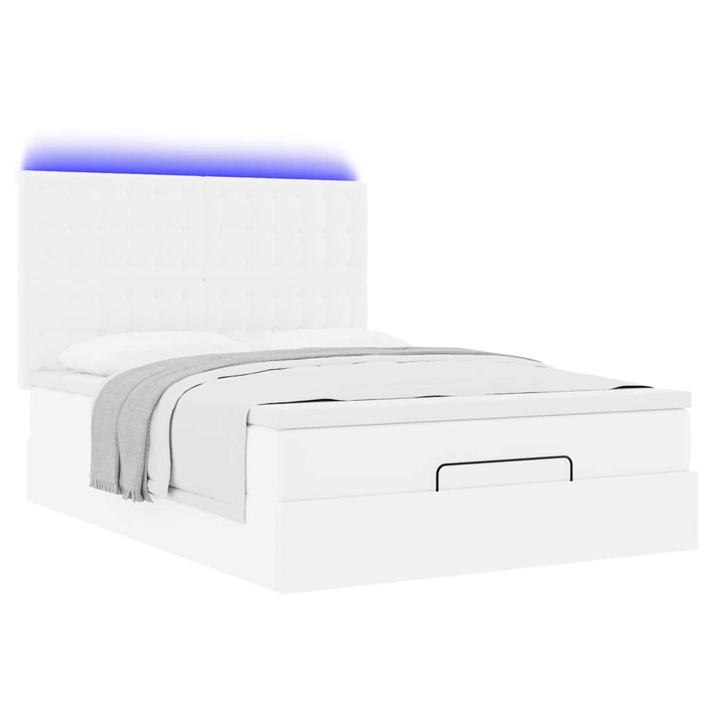 vidaXL Ottoman-Bett mit Matratze & LEDs Weiß 140x190 cm Kunstleder