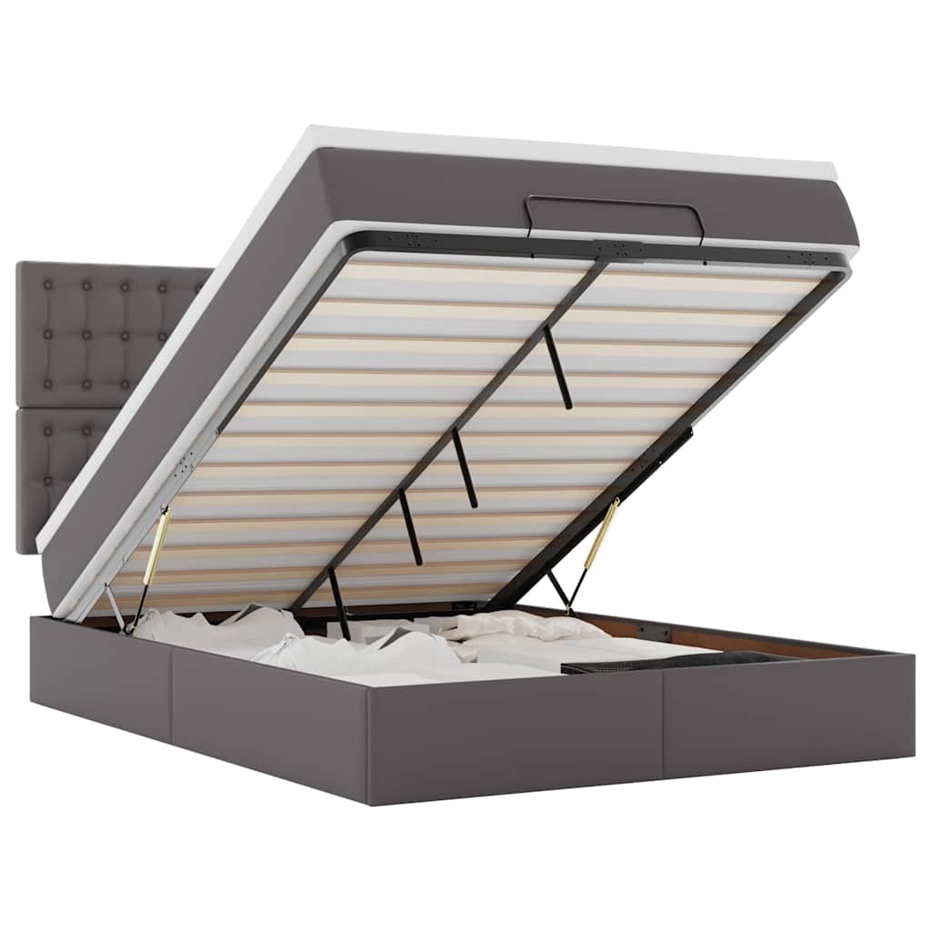 vidaXL Lit ottoman avec matelas et LED gris 140x190 cm similicuir