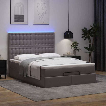vidaXL Lit ottoman avec matelas et LED gris 140x190 cm similicuir