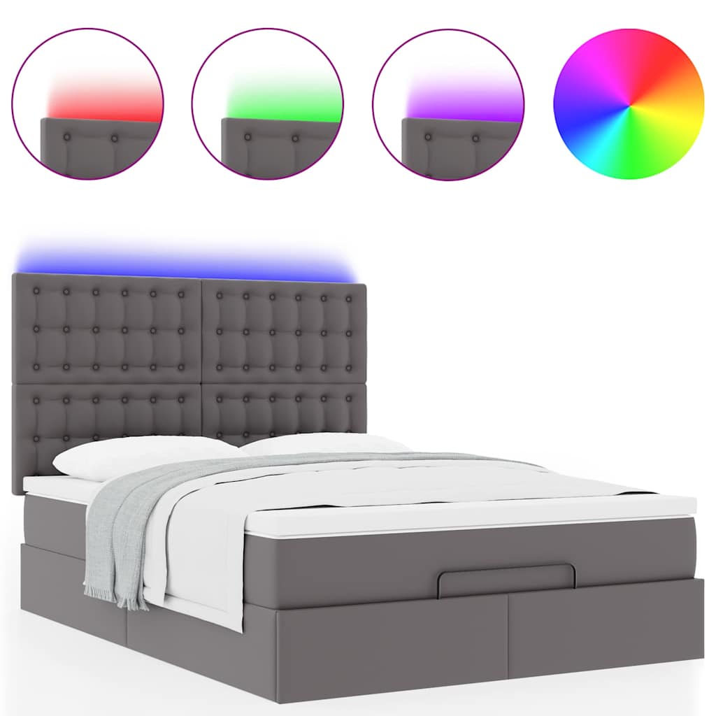 vidaXL Lit ottoman avec matelas et LED gris 140x190 cm similicuir
