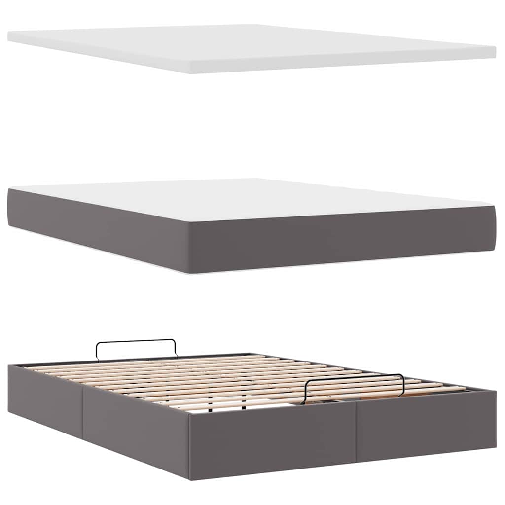 vidaXL Lit ottoman avec matelas et LED gris 140x190 cm similicuir