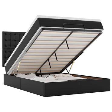 vidaXL Ottoman-Bett mit Matratze & LEDs Schwarz 140x200 cm Kunstleder