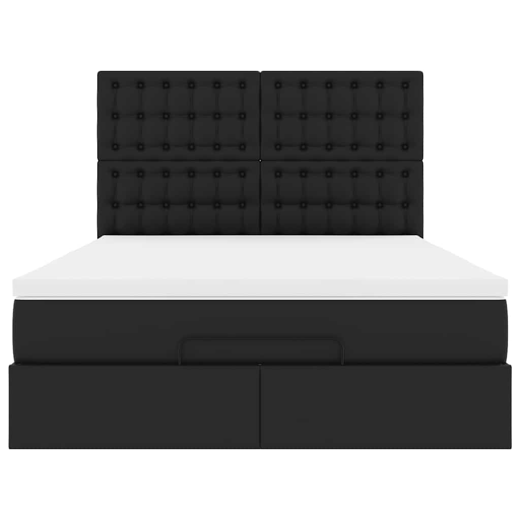 vidaXL Ottoman-Bett mit Matratze & LEDs Schwarz 140x200 cm Kunstleder