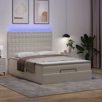 vidaXL Ottoman-Bett mit Matratze & LEDs Weiß 140x200 cm Kunstleder