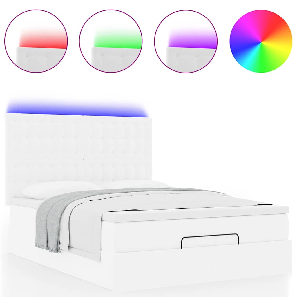 vidaXL Ottoman-Bett mit Matratze & LEDs Weiß 140x200 cm Kunstleder