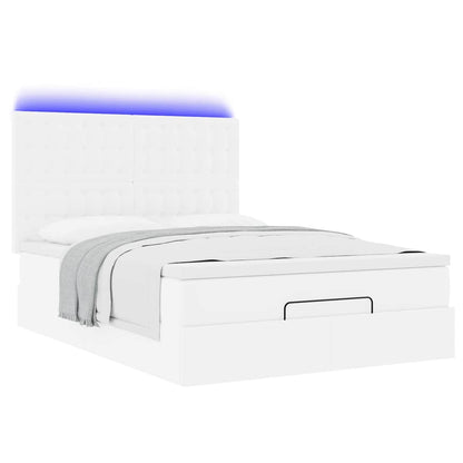 vidaXL Ottoman-Bett mit Matratze & LEDs Weiß 140x200 cm Kunstleder