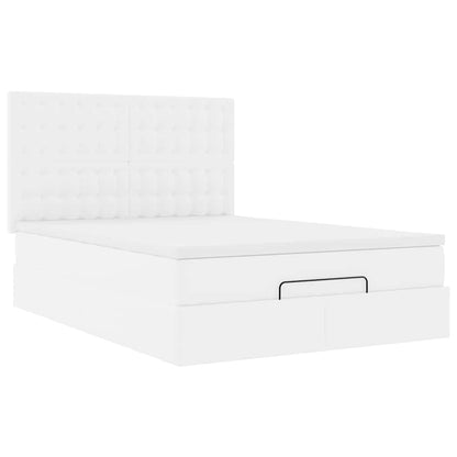 vidaXL Ottoman-Bett mit Matratze & LEDs Weiß 140x200 cm Kunstleder