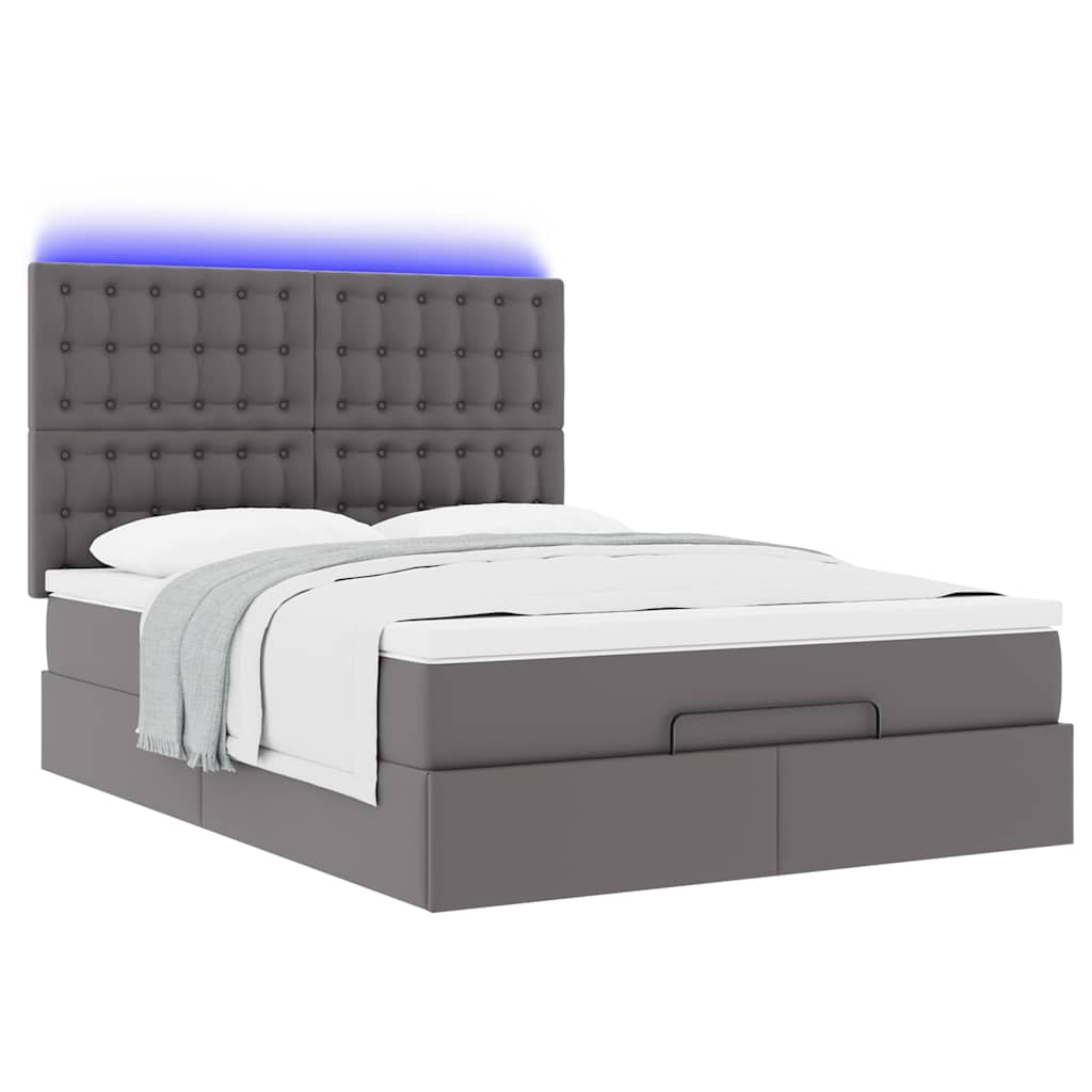 vidaXL Lit ottoman avec matelas et LED gris 140x200 cm similicuir
