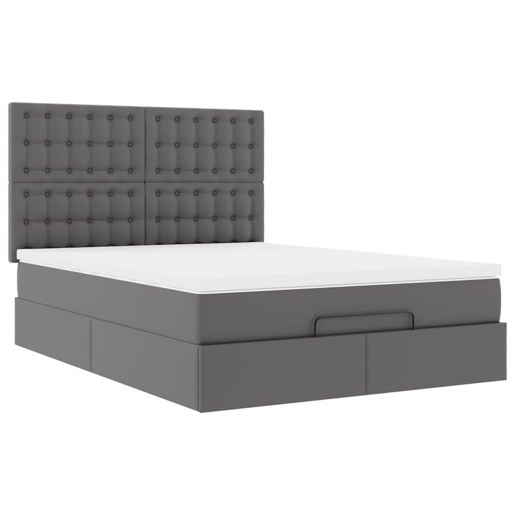 vidaXL Lit ottoman avec matelas et LED gris 140x200 cm similicuir