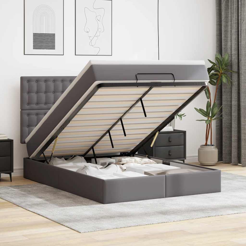 vidaXL Lit ottoman avec matelas et LED gris 140x200 cm similicuir