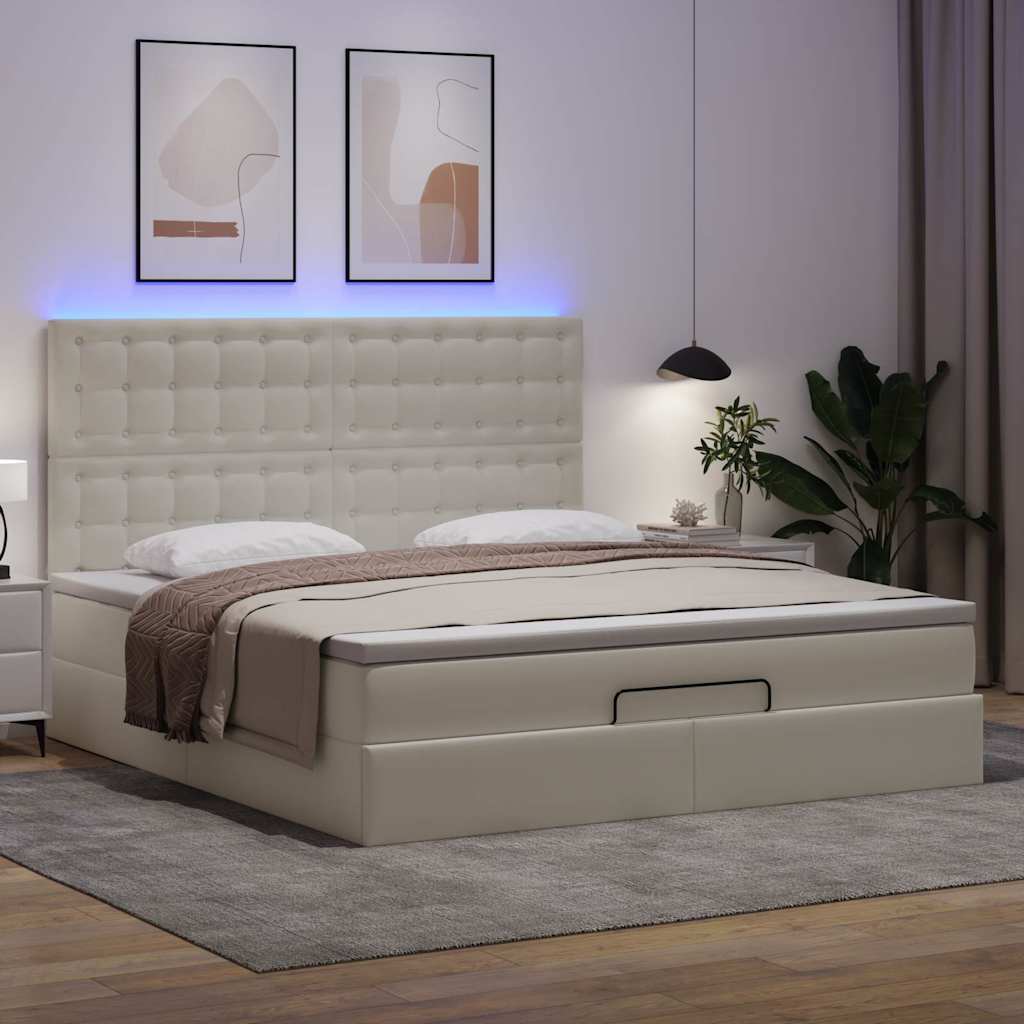 vidaXL Ottoman-Bett mit Matratze & LEDs Weiß 160x200 cm Kunstleder
