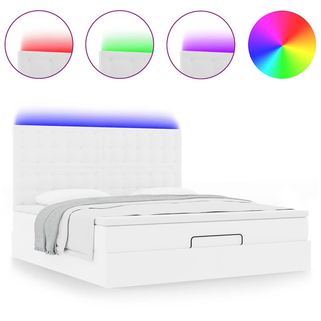 vidaXL Ottoman-Bett mit Matratze & LEDs Weiß 160x200 cm Kunstleder