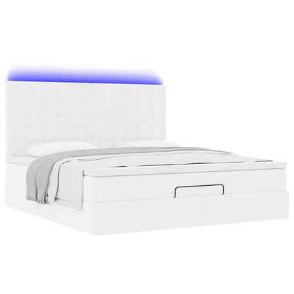 vidaXL Ottoman-Bett mit Matratze & LEDs Weiß 160x200 cm Kunstleder