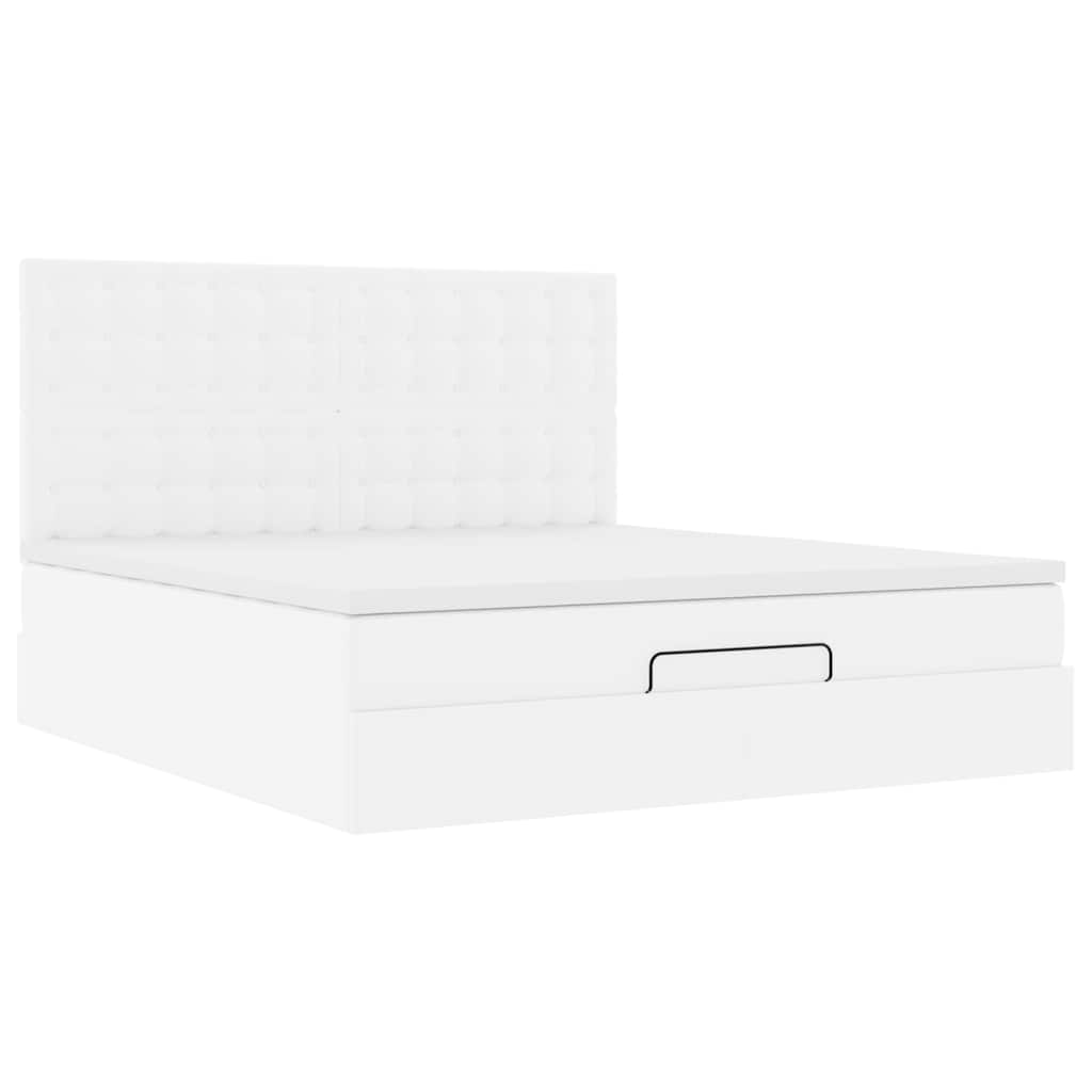 vidaXL Ottoman-Bett mit Matratze & LEDs Weiß 160x200 cm Kunstleder