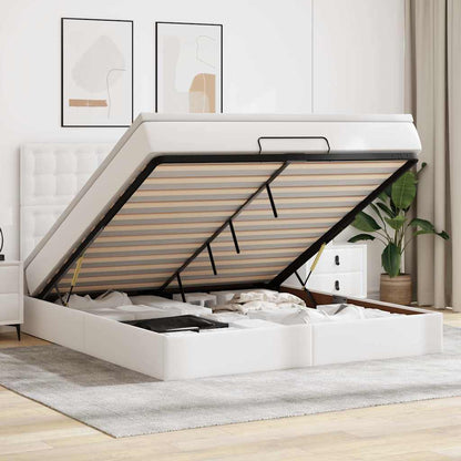 vidaXL Ottoman-Bett mit Matratze & LEDs Weiß 160x200 cm Kunstleder