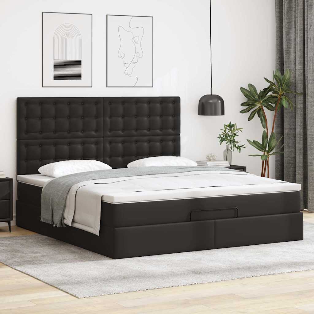 vidaXL Ottoman-Bett mit Matratze & LEDs Schwarz 180x200 cm Kunstleder