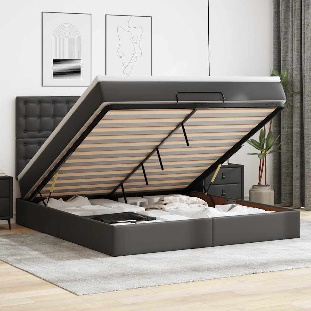 vidaXL Ottoman-Bett mit Matratze & LEDs Schwarz 180x200 cm Kunstleder