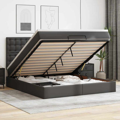 vidaXL Ottoman-Bett mit Matratze & LEDs Schwarz 180x200 cm Kunstleder